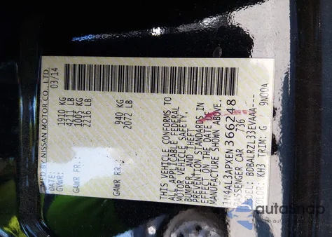 2014 Nissan Altima 2.5 S z USA, uszkodzony, nr VIN 1N4AL3APXEN366248